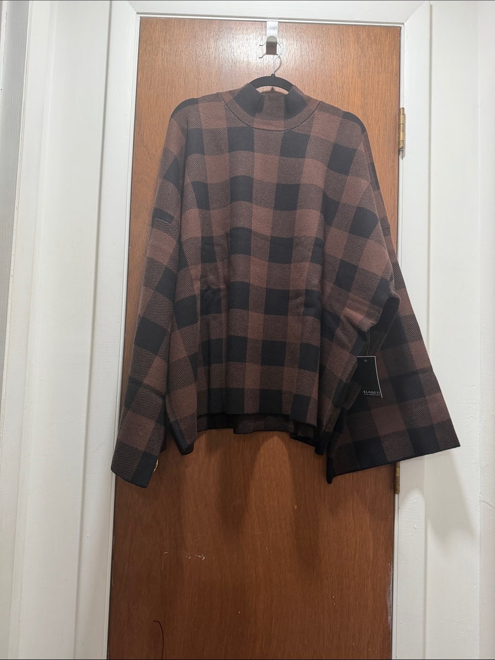 Eloquii Brown and Black Buffalo Plaid Cardigan